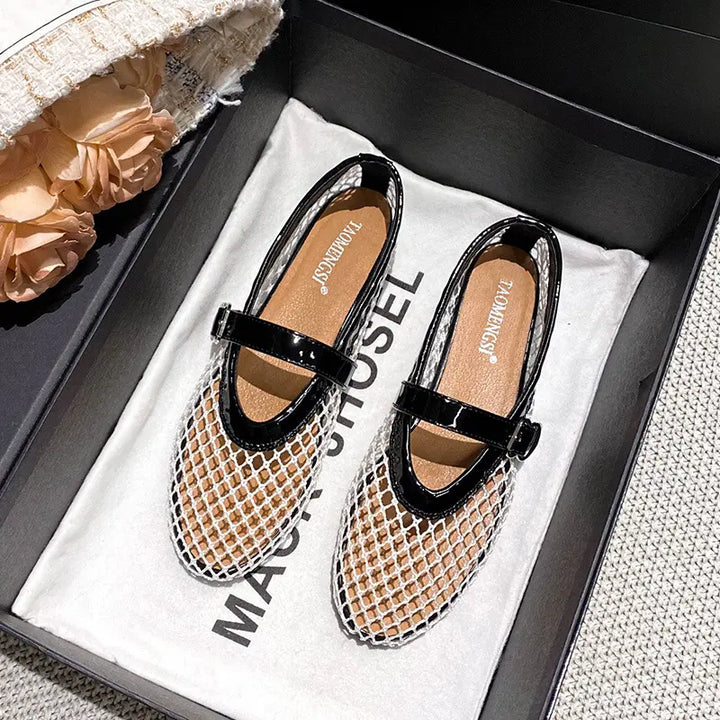 Kaelen - Mesh Ballet Flats, Patent Mary Jane