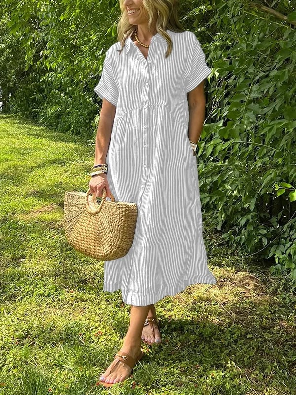 Striped Button-Front Midi Dress