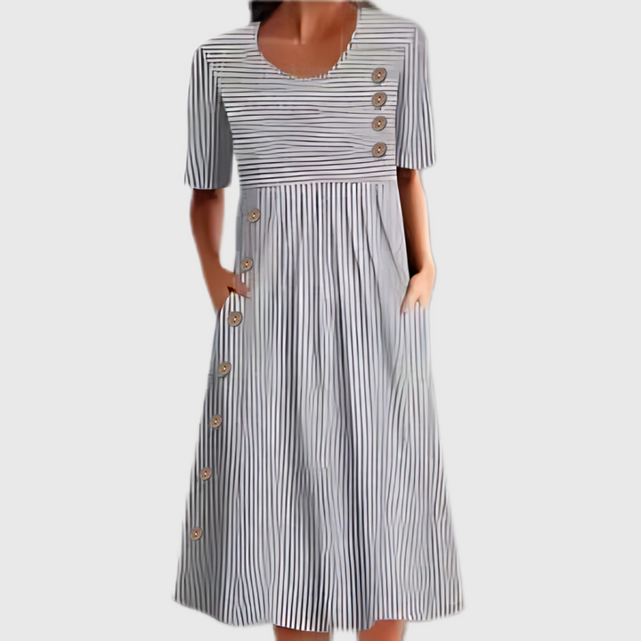 Striped Button-Detail Midi Dress