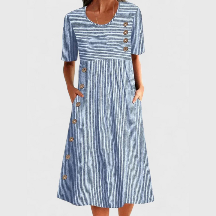 Striped Button-Detail Midi Dress