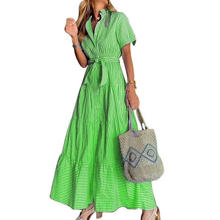 Striped Button-Down Tiered Maxi Dress
