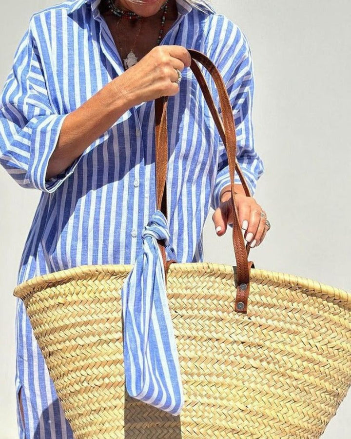 Striped Button-Front Midi Shirt Dress