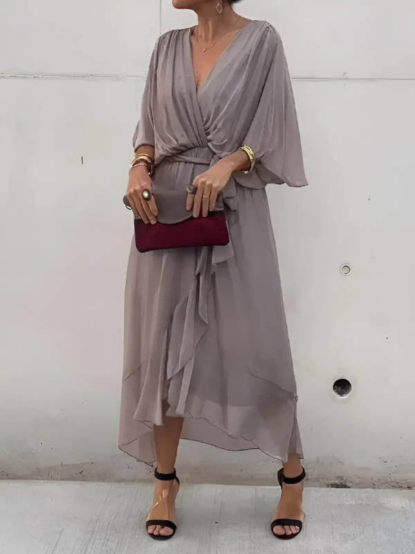 Tie Waist Flutter Sleeve Midi Dress