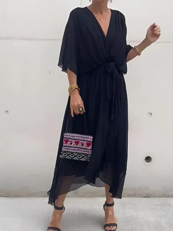 Tie Waist Flutter Sleeve Midi Dress