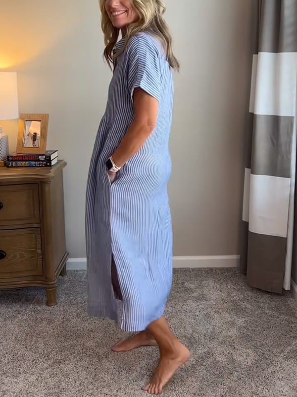 Striped Button-Front Midi Dress