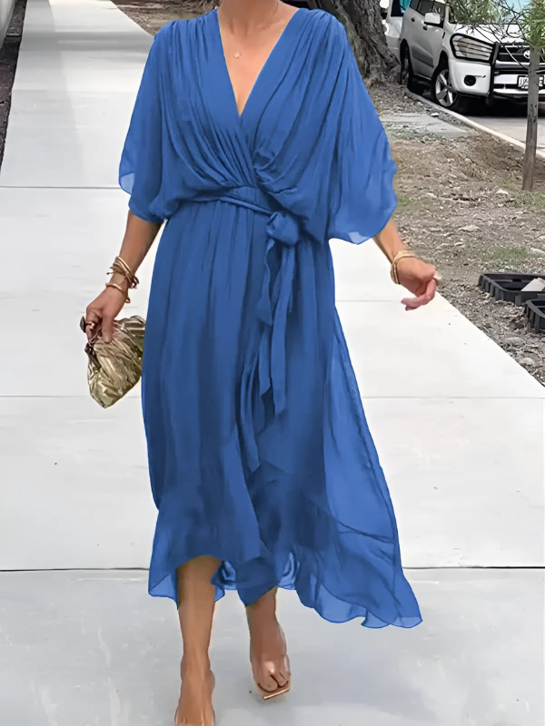 Tie Waist Flutter Sleeve Midi Dress