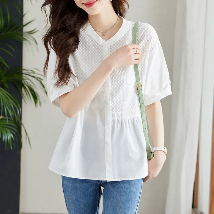 Kaelos - Chic Cotton Blouse, Embroidered Detail, Effortless Summer Style