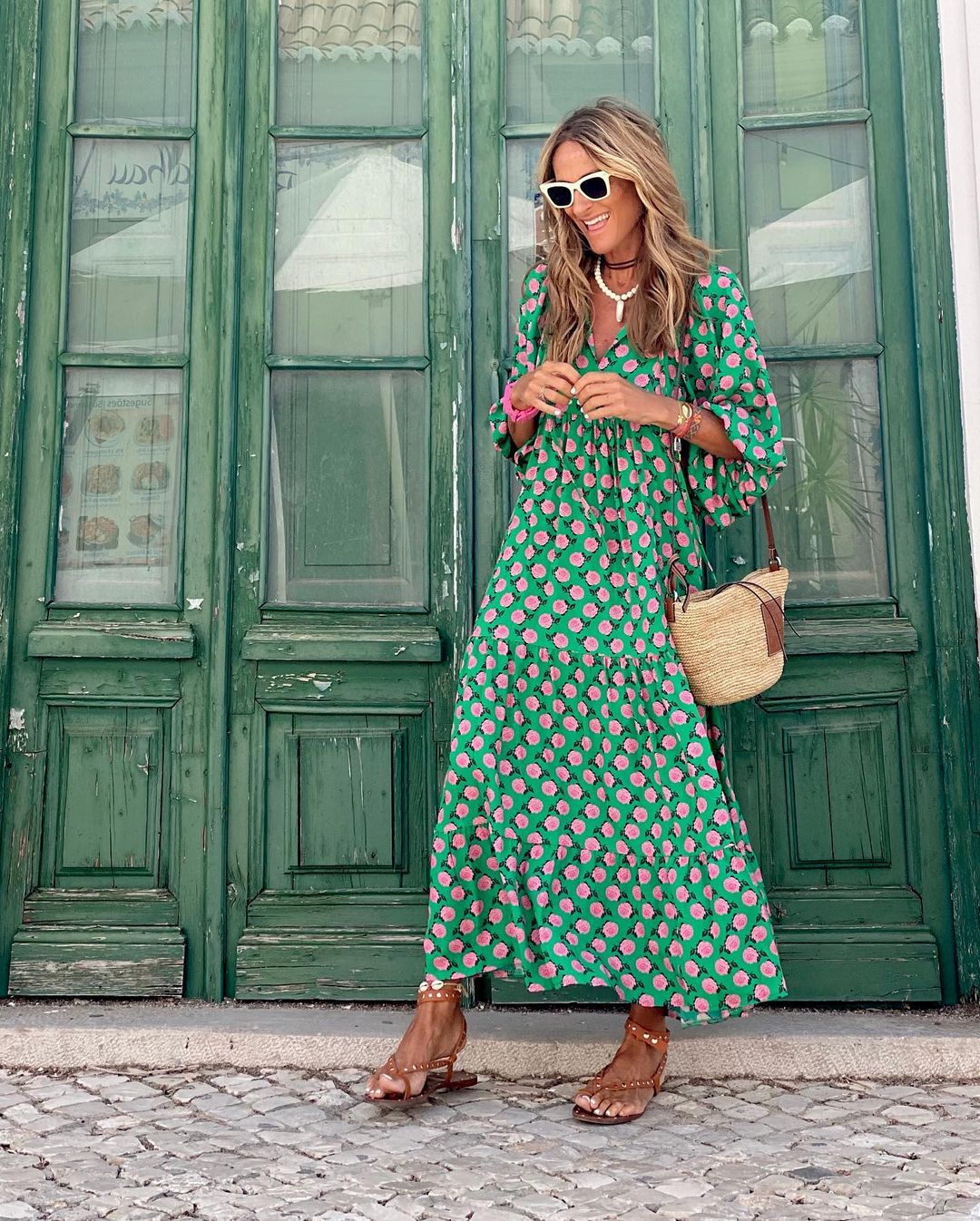 Printed V-Neck Flowy Maxi Dress