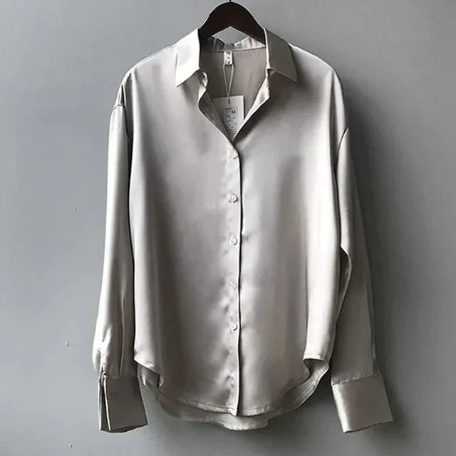 Modern Satin Button-Down Blouse