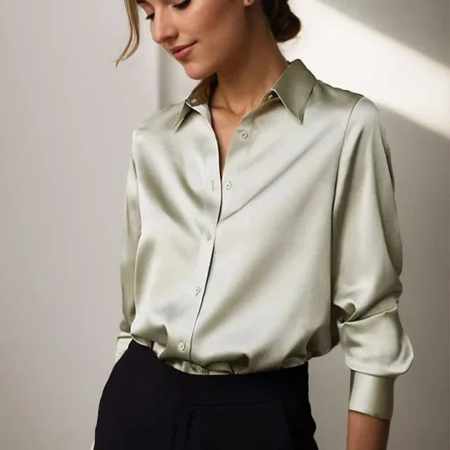 Modern Satin Button-Down Blouse