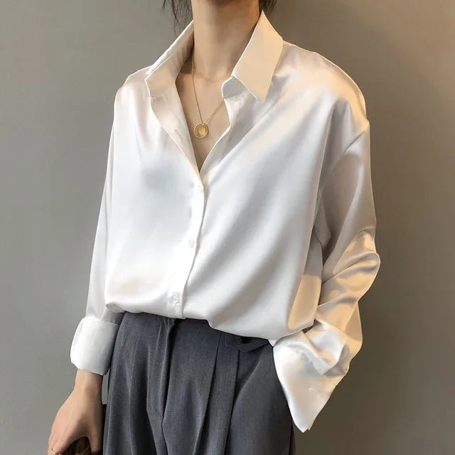 Modern Satin Button-Down Blouse