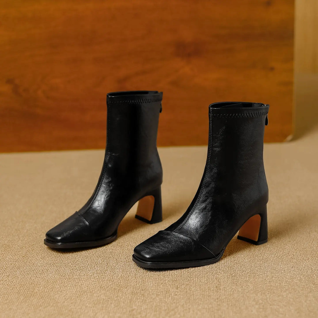 Kaelen - Chic Ankle Boots Leather Block Heel
