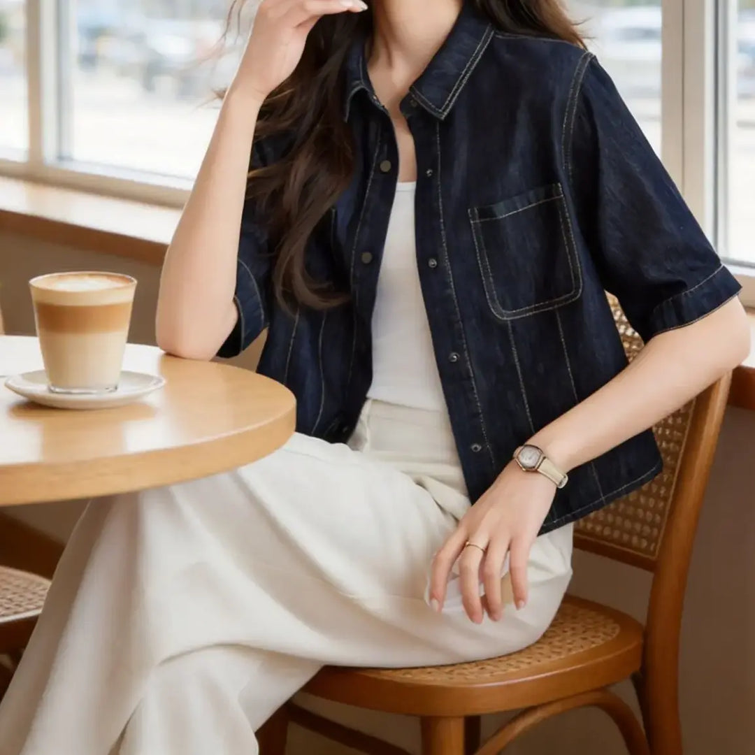 Ozkir - Denim Shirt Jacket Dark Wash Cropped
