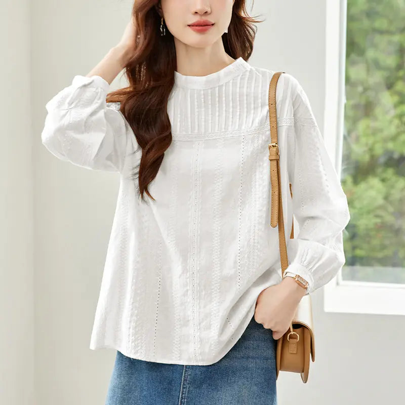 Sorvin - Embroidered Cotton Shirt Vintage Lace