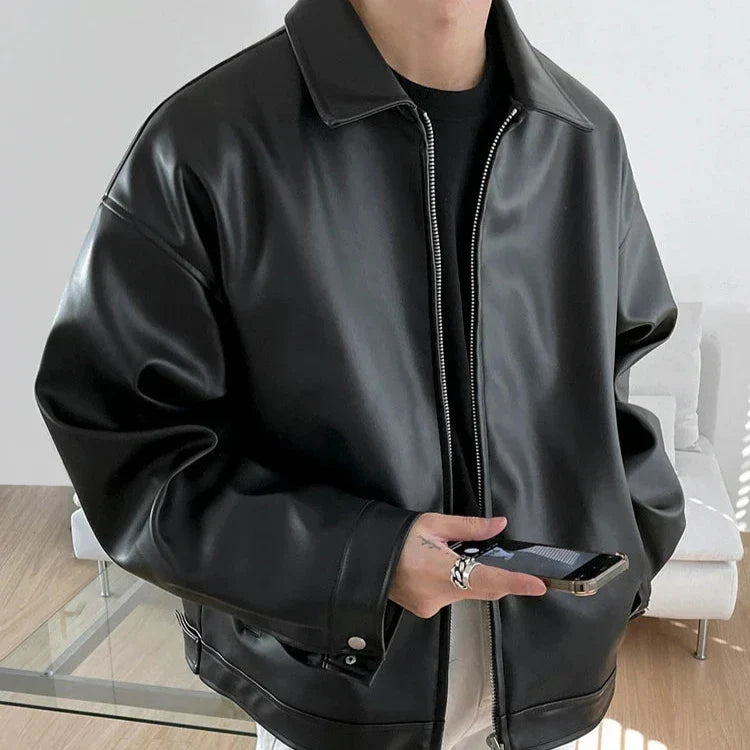 Oversized Leather Bomber Jacket