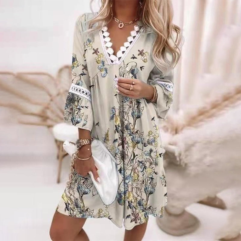 Floral V-Neck Boho Mini Dress