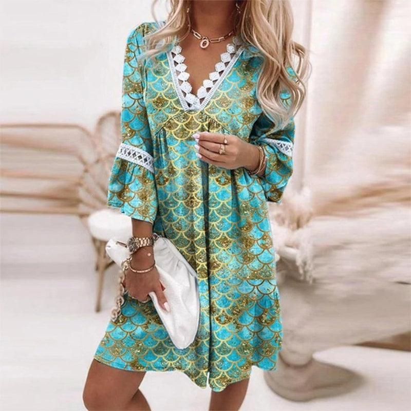 Floral V-Neck Boho Mini Dress