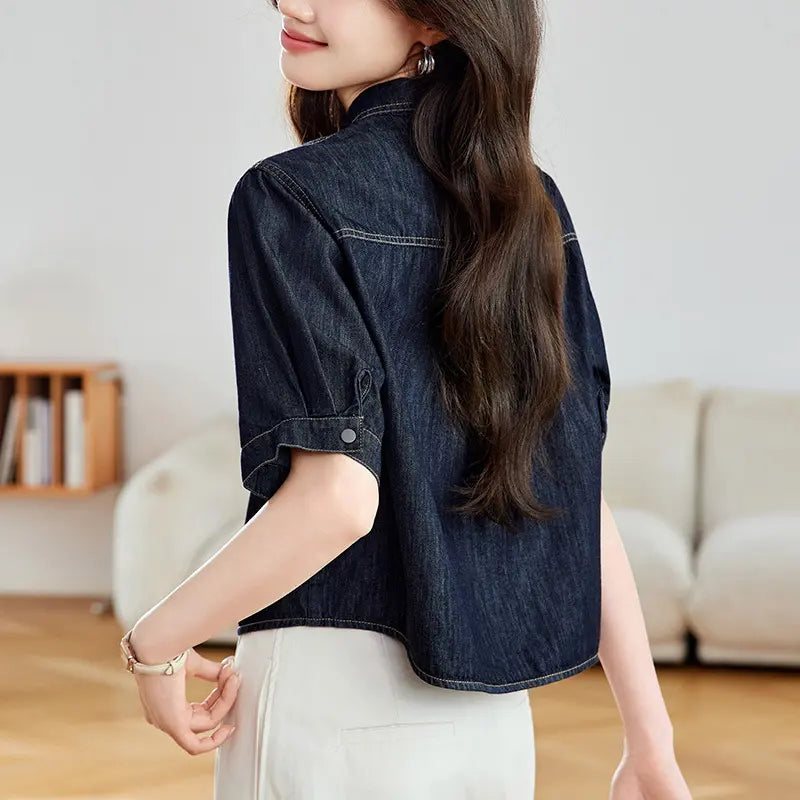 Ozkir - Denim Shirt Jacket Dark Wash Cropped