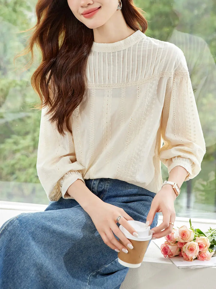 Sorvin - Embroidered Cotton Shirt Vintage Lace