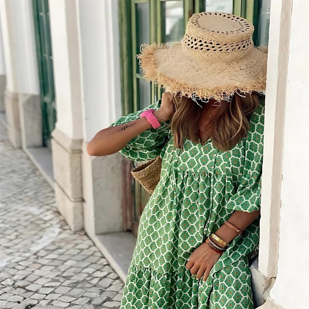 Printed V-Neck Flowy Maxi Dress