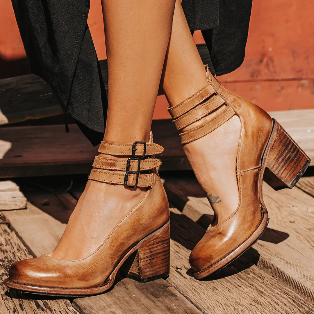 Verona Vintage Ankle Strap Block Heels
