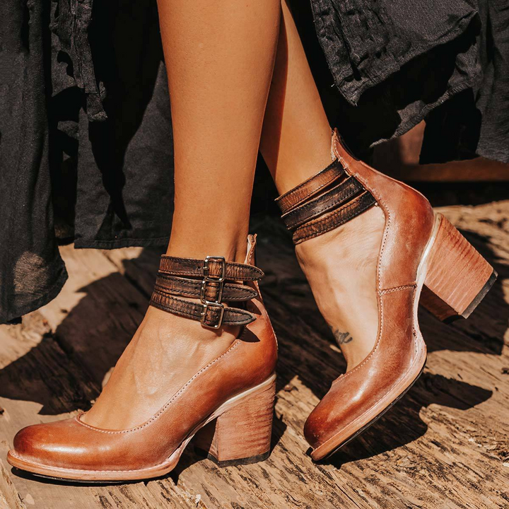 Verona Vintage Ankle Strap Block Heels