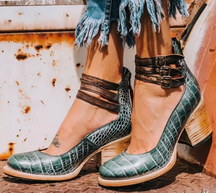 Verona Vintage Ankle Strap Block Heels