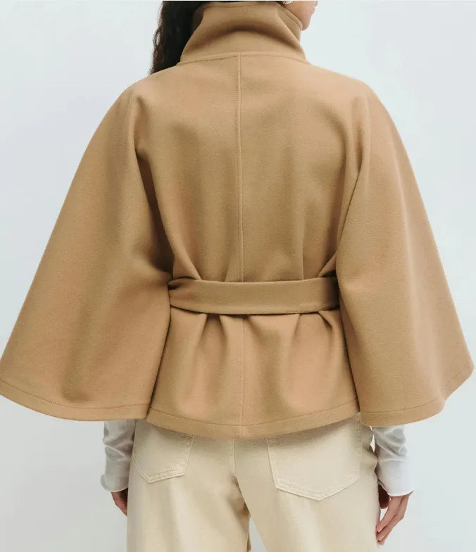 Belted High-Neck Cape Coat
