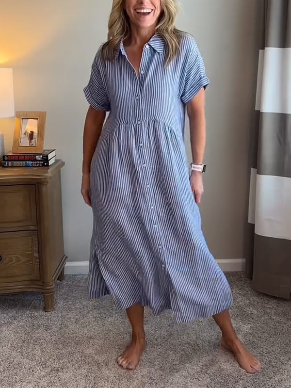 Striped Button-Front Midi Dress