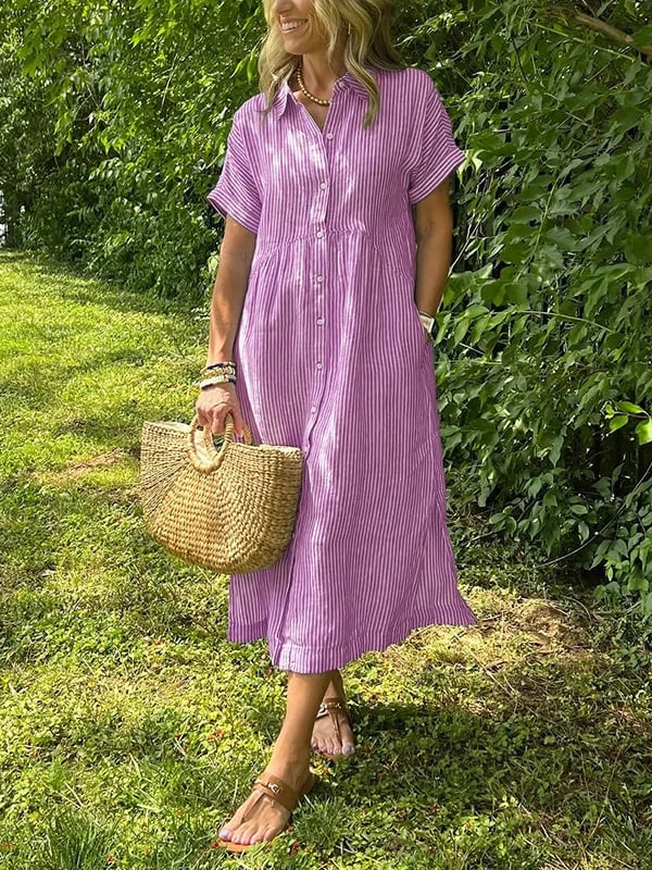 Striped Button-Front Midi Dress