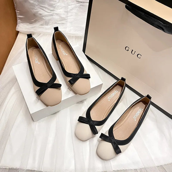 Pair of beige square-toe women&