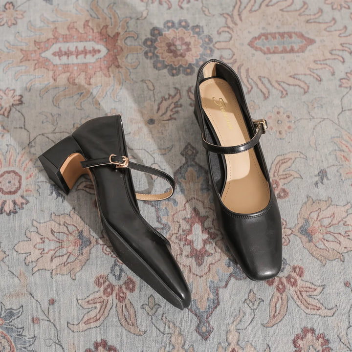 Kaelan - Mary Jane Heels Block Heel Chic Square Toe