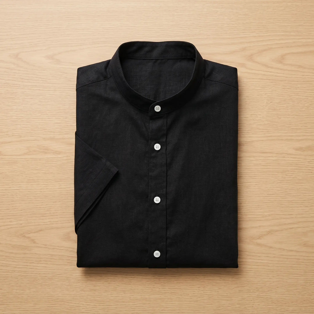 Flat lay of a black short-sleeve men&