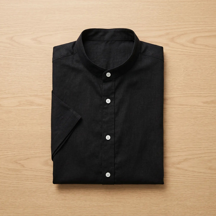 Flat lay of a black short-sleeve men&