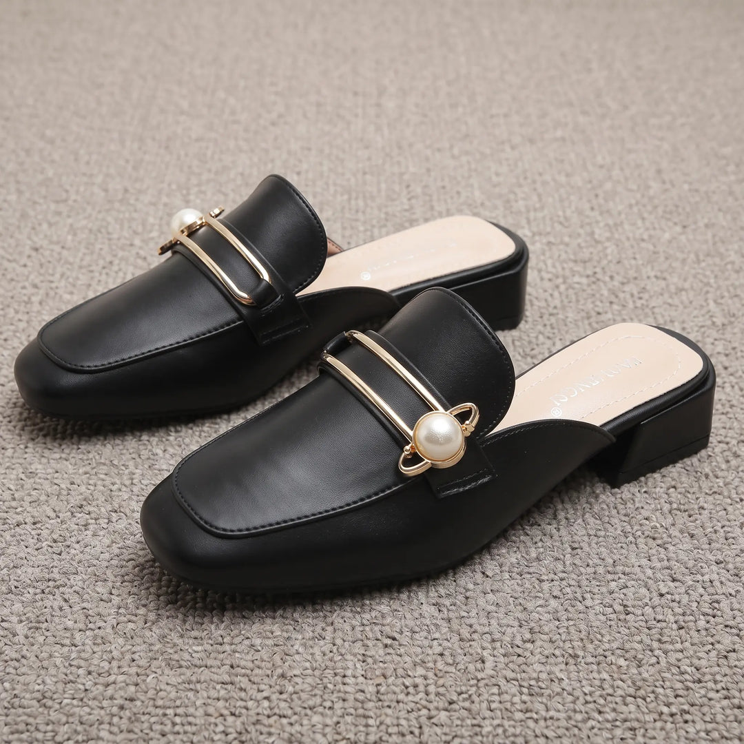 Kaelo - Pearl Detail Mules Square Toe Slip-Ons