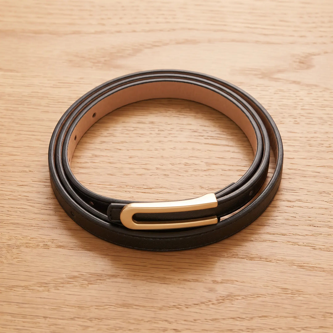Zylia - Ceinture Fine Cuir Doré Élégant