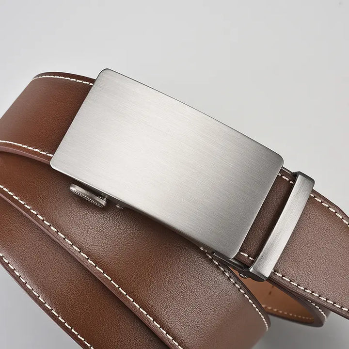 Close-up of a brown genuine leather men&