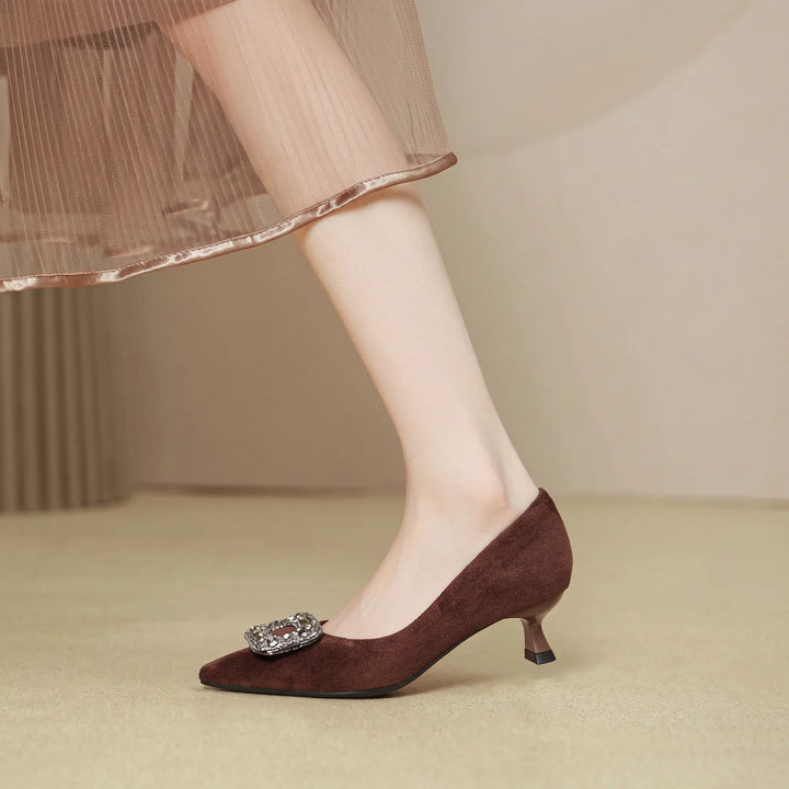 Brown suede pointed-toe women&