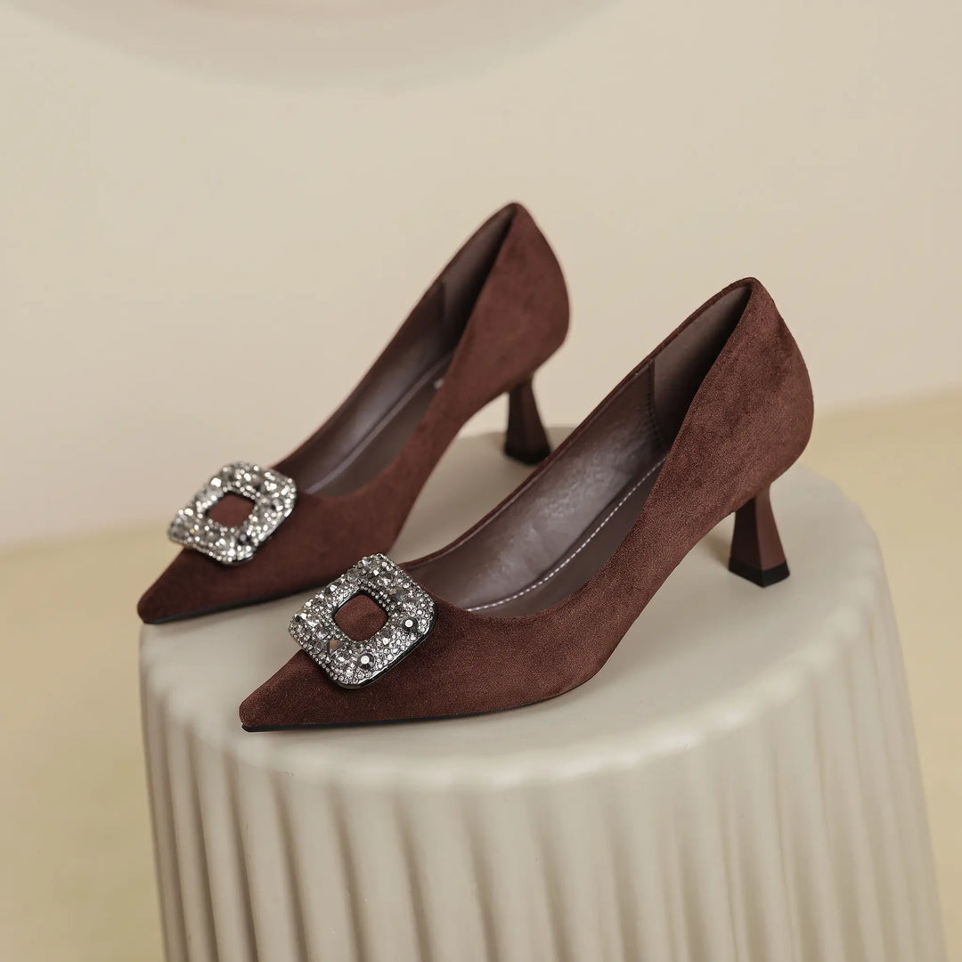 Brown suede pointed-toe women&