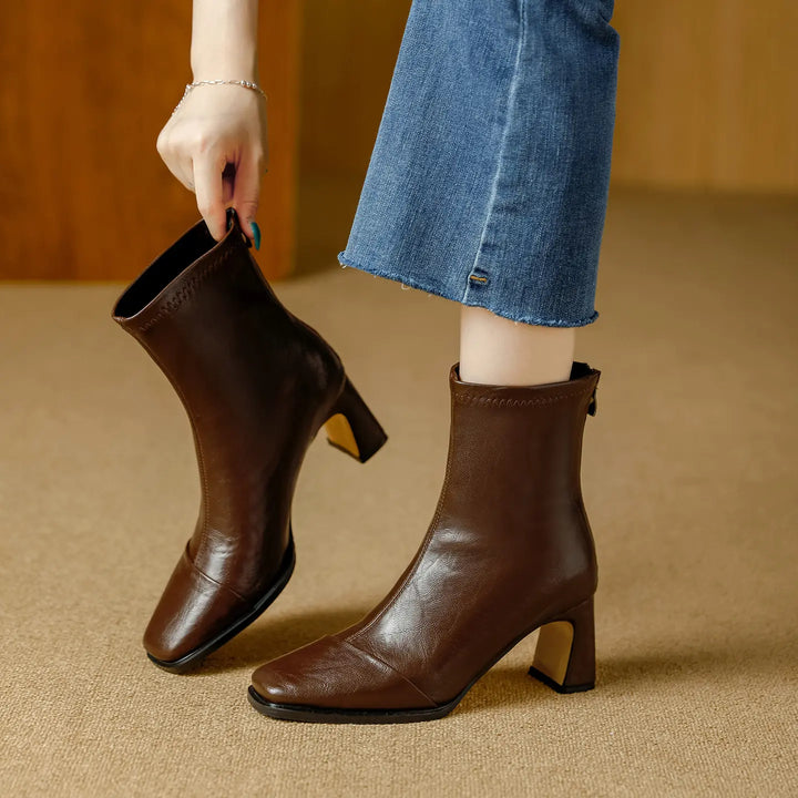 Kaelen - Chic Ankle Boots Leather Block Heel