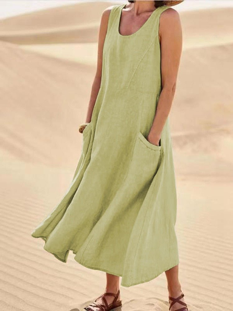 Sleeveless Pocket Maxi Casual Dress