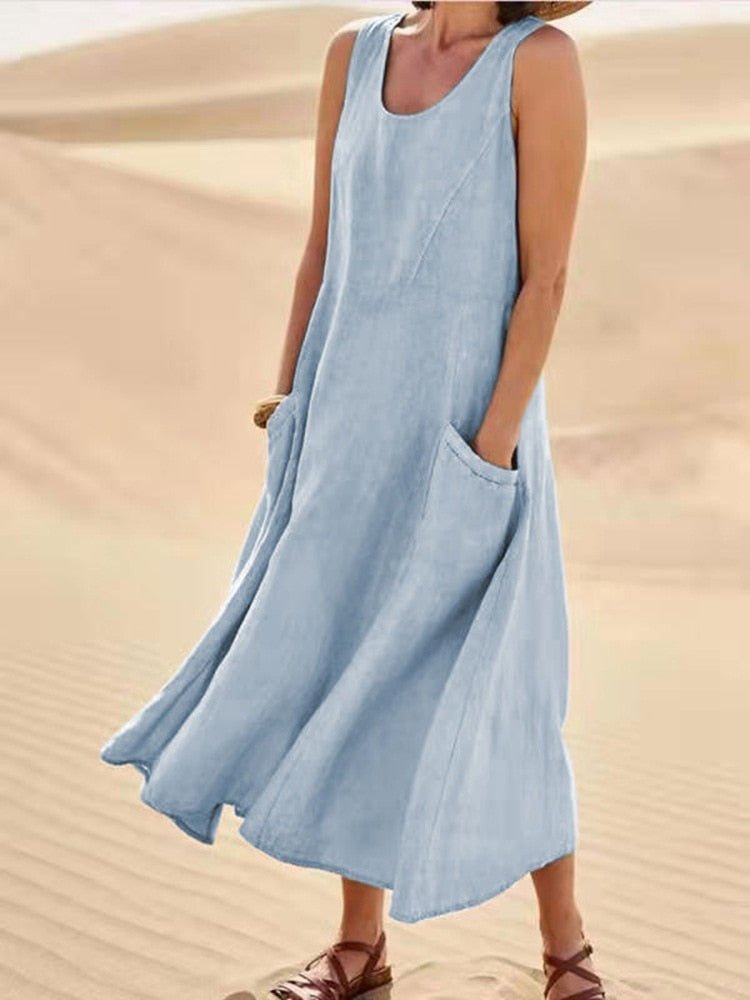 Sleeveless Pocket Maxi Casual Dress