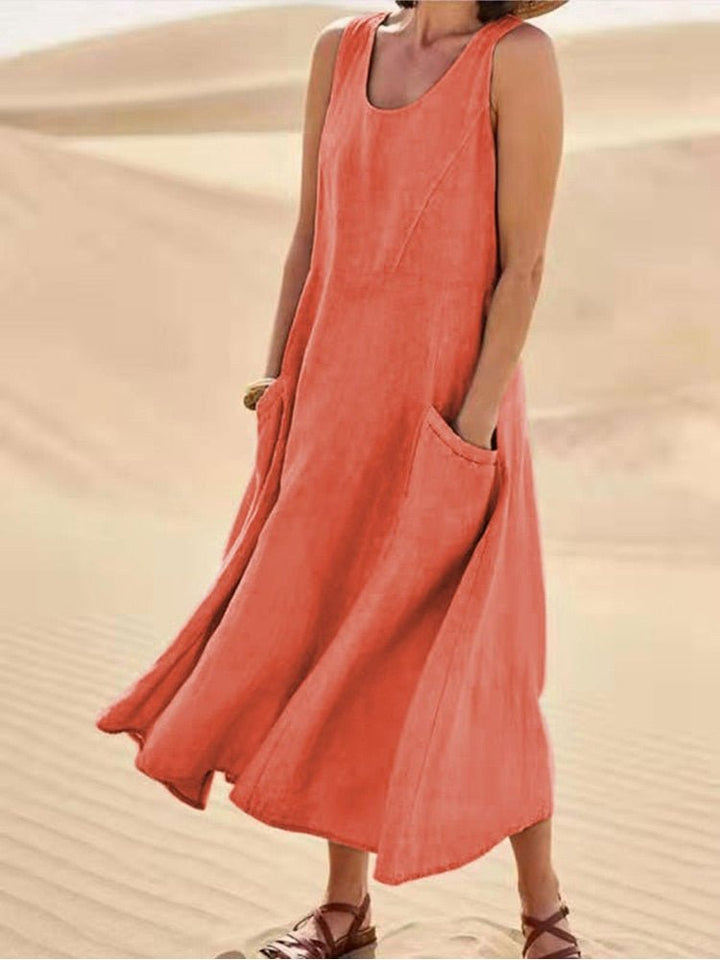 Sleeveless Pocket Maxi Casual Dress