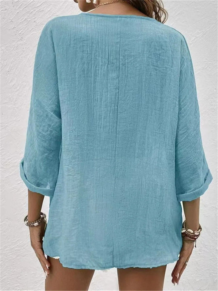 Cotton V-Neck Button-Front Blouse