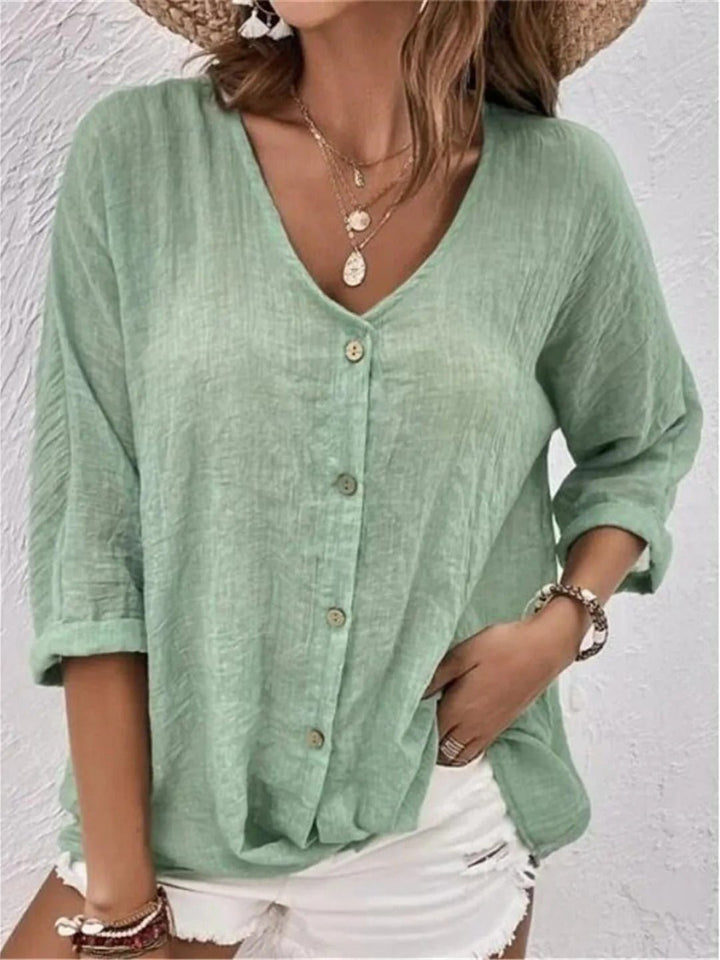 Cotton V-Neck Button-Front Blouse