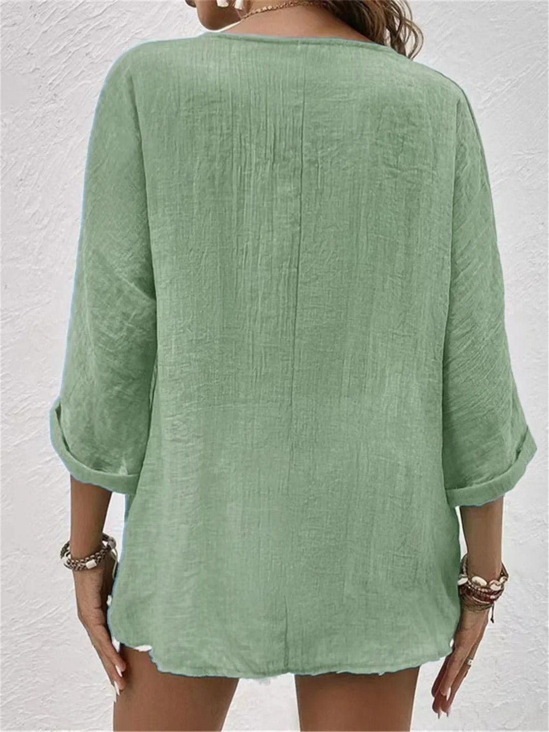 Cotton V-Neck Button-Front Blouse