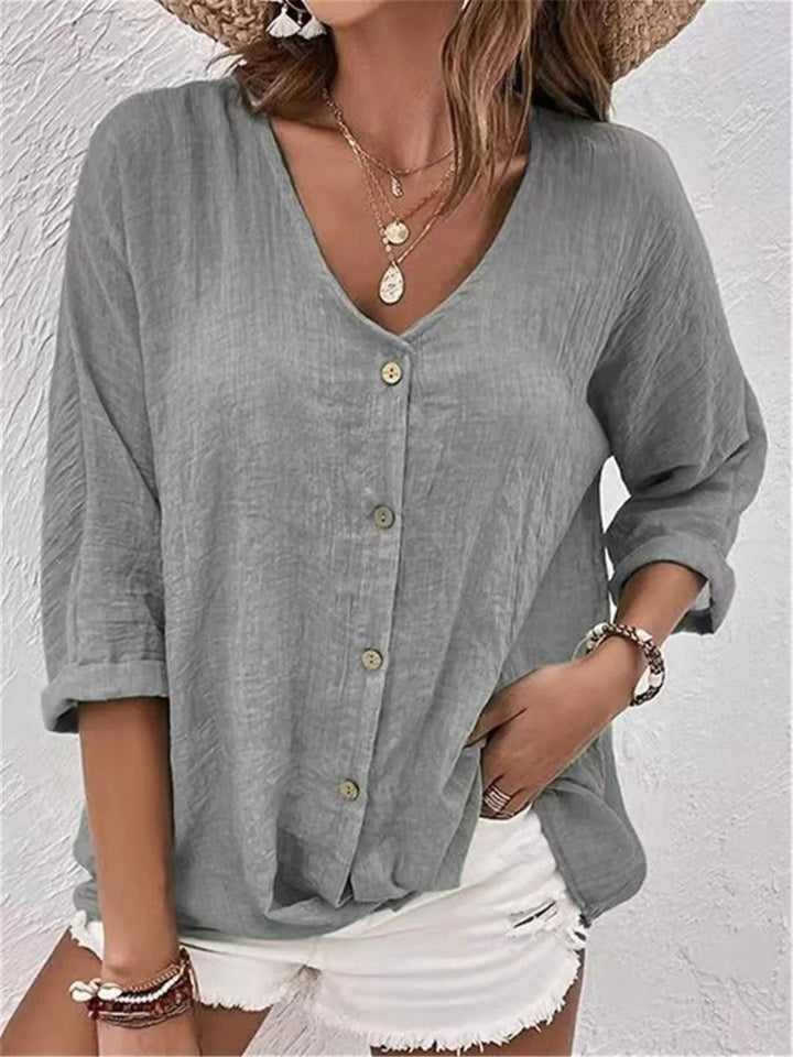 Cotton V-Neck Button-Front Blouse