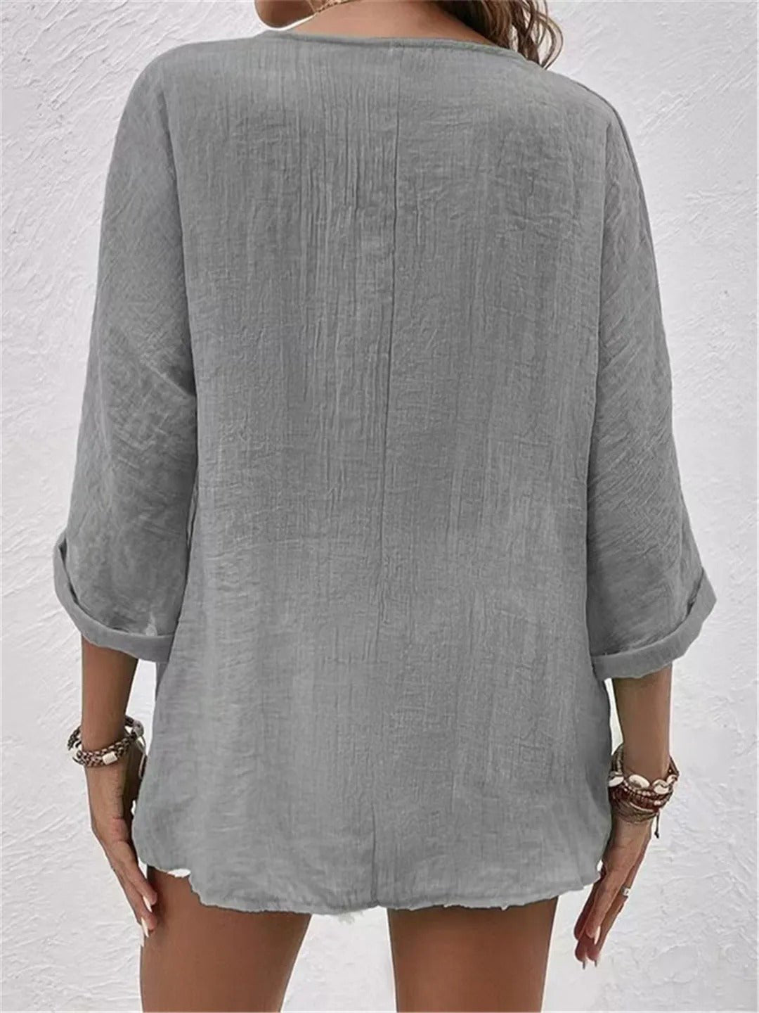 Cotton V-Neck Button-Front Blouse