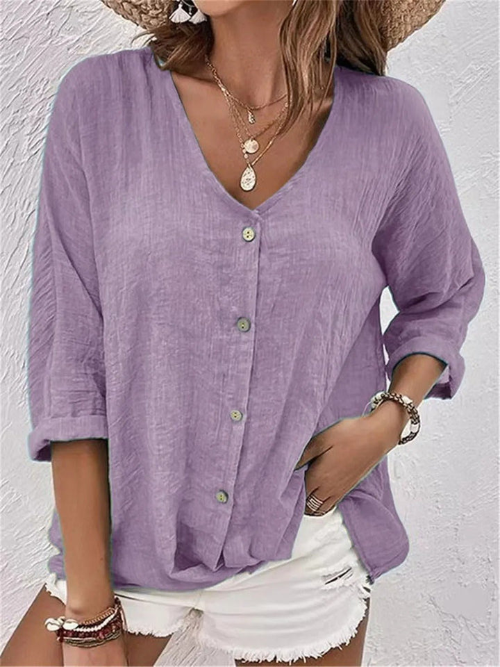 Cotton V-Neck Button-Front Blouse