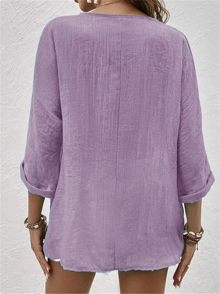 Cotton V-Neck Button-Front Blouse